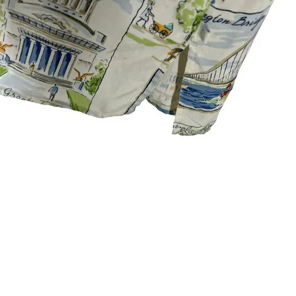 New York City Tourist Attractions Print Short Sleeve Button Up Top Large - Picture 3 of 5